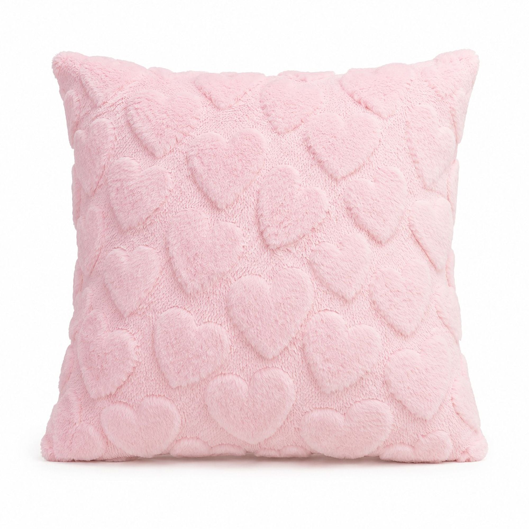 Plush Heart Textured Throw Pillow Cover for Couch Bed and Chair