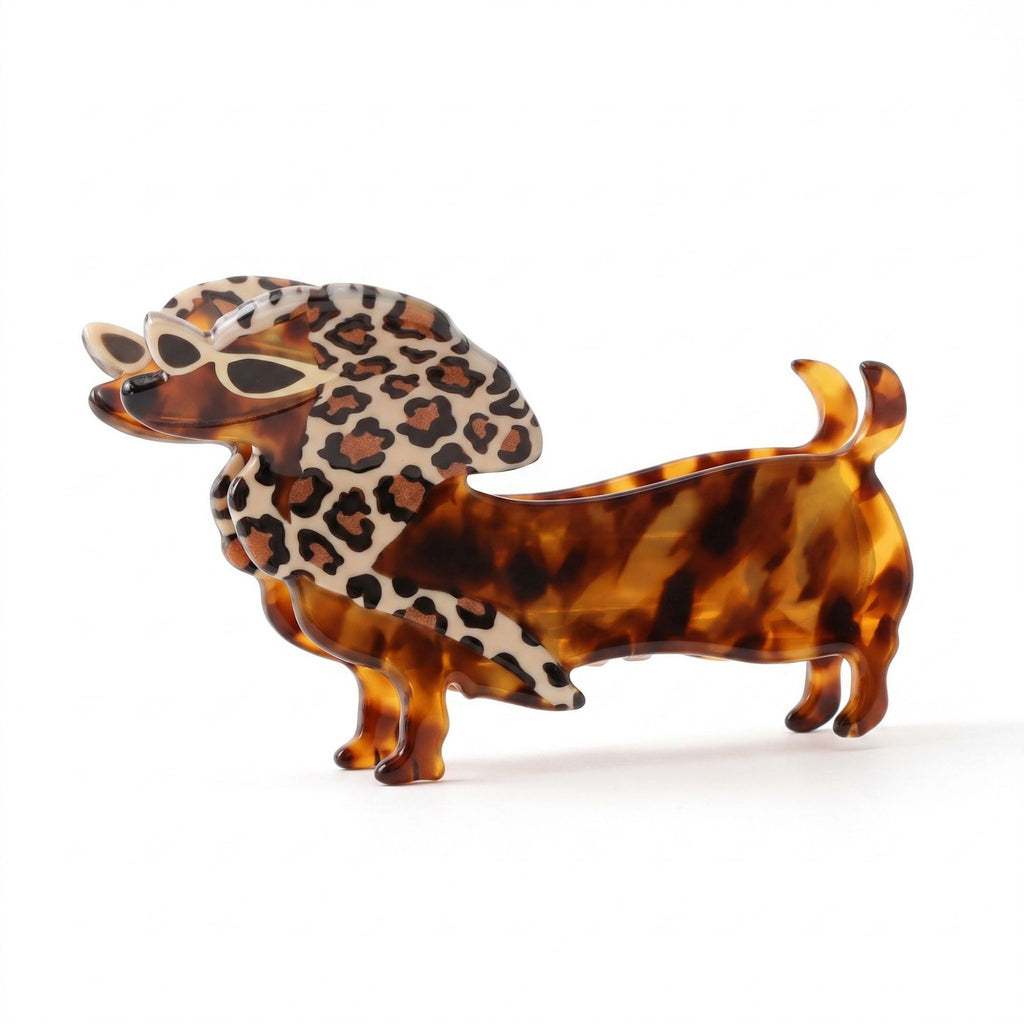 3pc Dachshund Dog Hair Claw Clip Set Tortoiseshell Pattern Hair Accessories