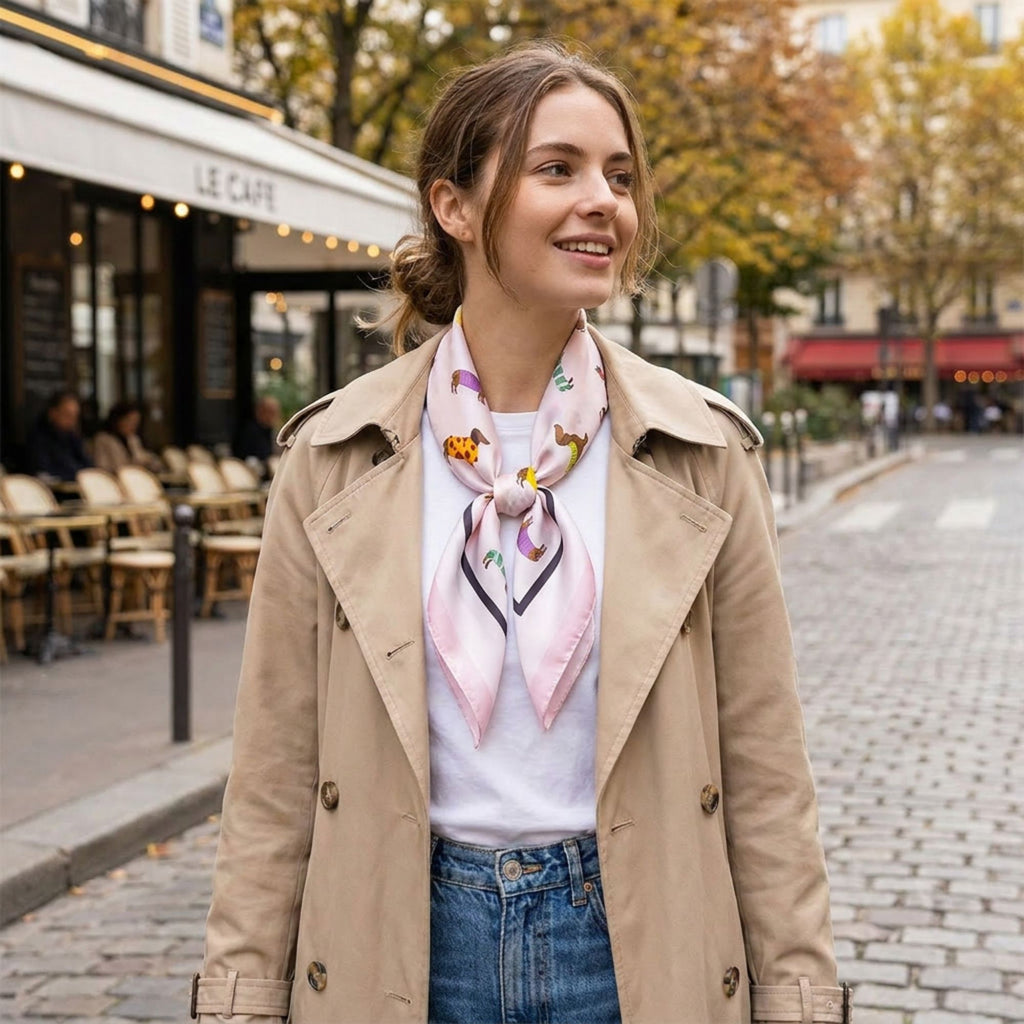 Cute Dachshund Print Satin Feel Square Neck Scarf Fashion Hair Scarf Bandana 25.5¡Á25.5 Inches