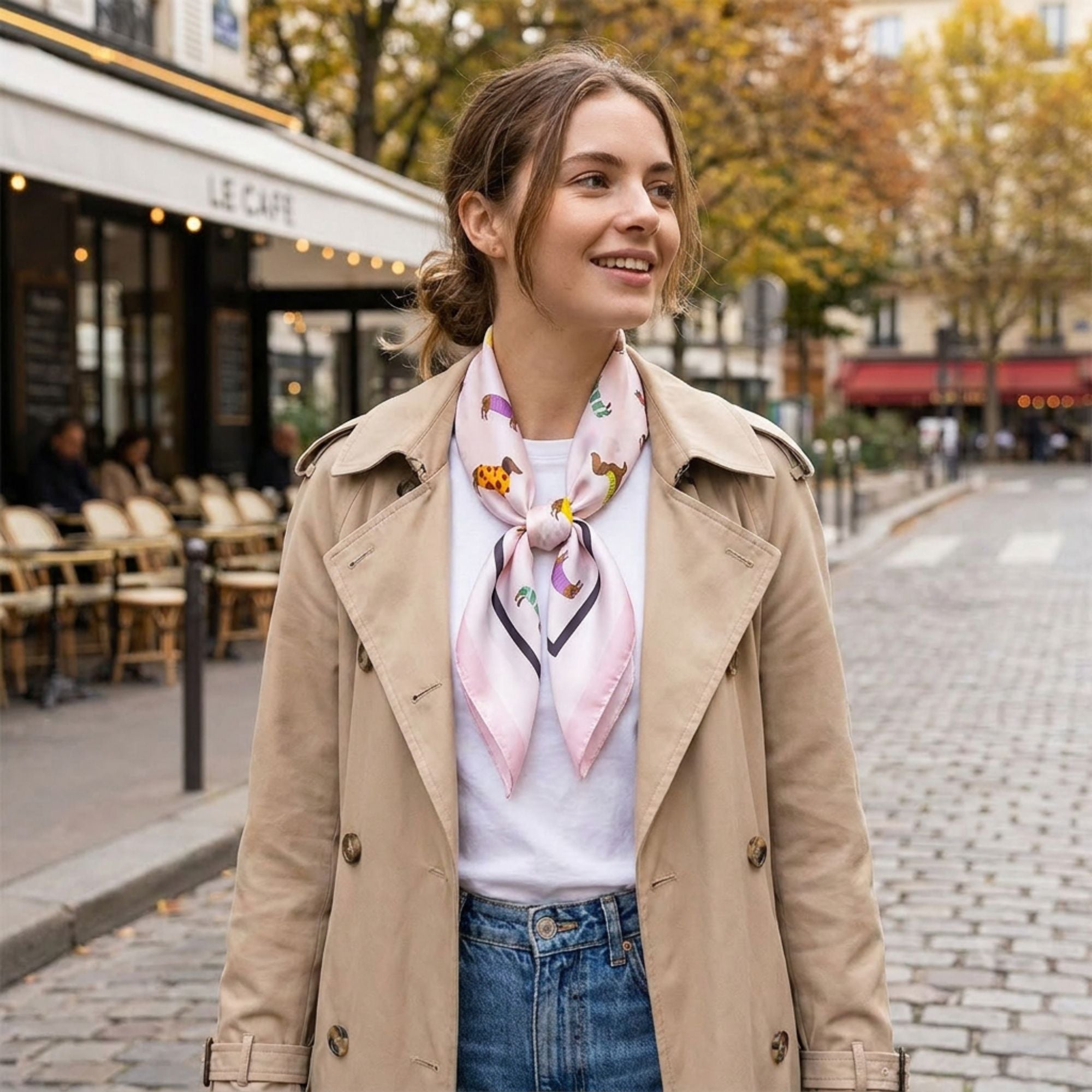 Cute Dachshund Print Satin Feel Square Neck Scarf Fashion Hair Scarf Bandana 25.5¡Á25.5 Inches