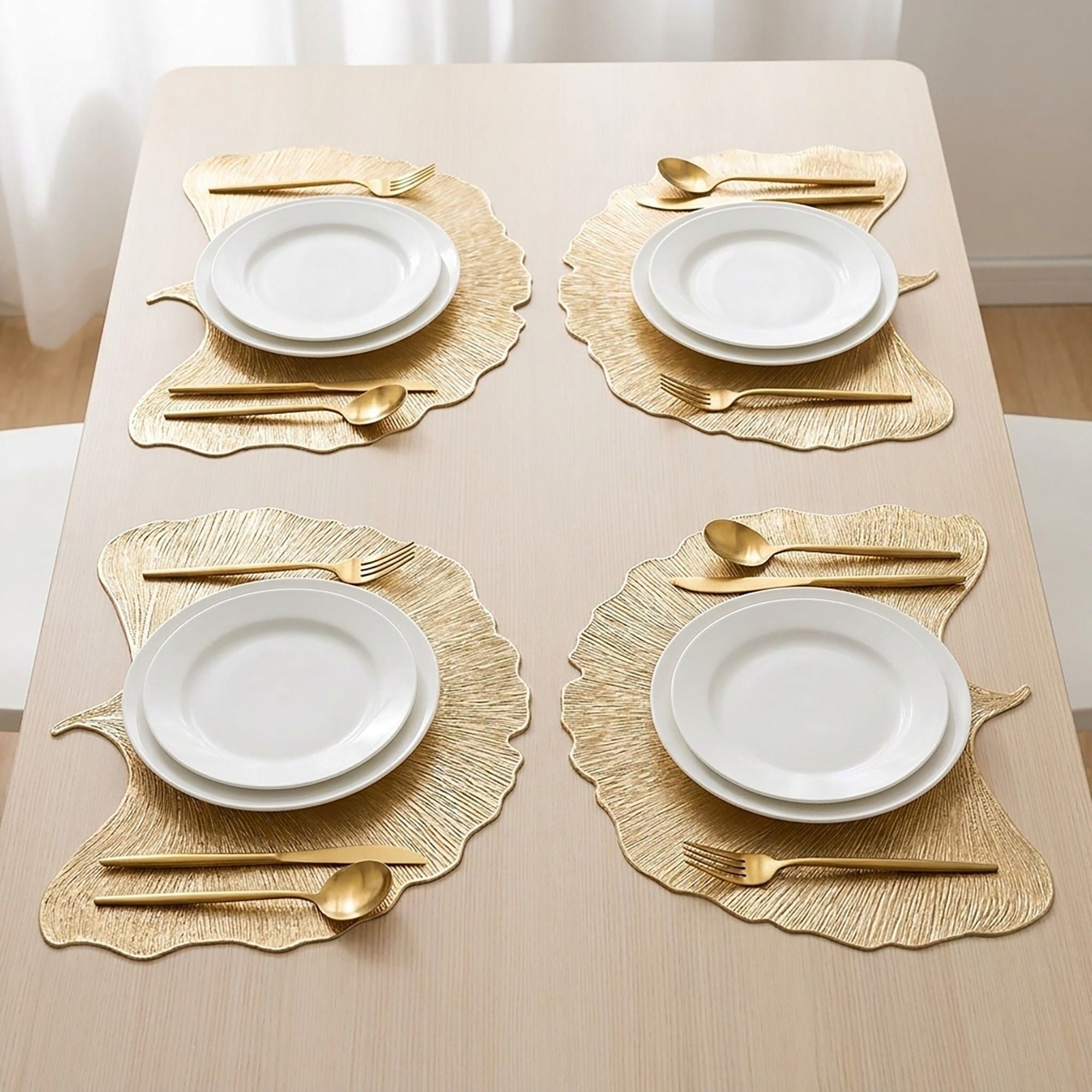 4-Pack Metallic Ginkgo Leaf PVC Placemats Heat Resistant Textured Table Mats