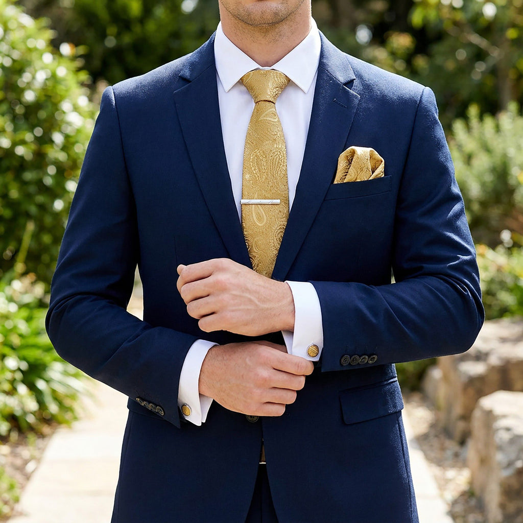 Men's Rose Floral Tie Gift Set with Matching Pocket Square Cufflinks and Silver Tie Clip