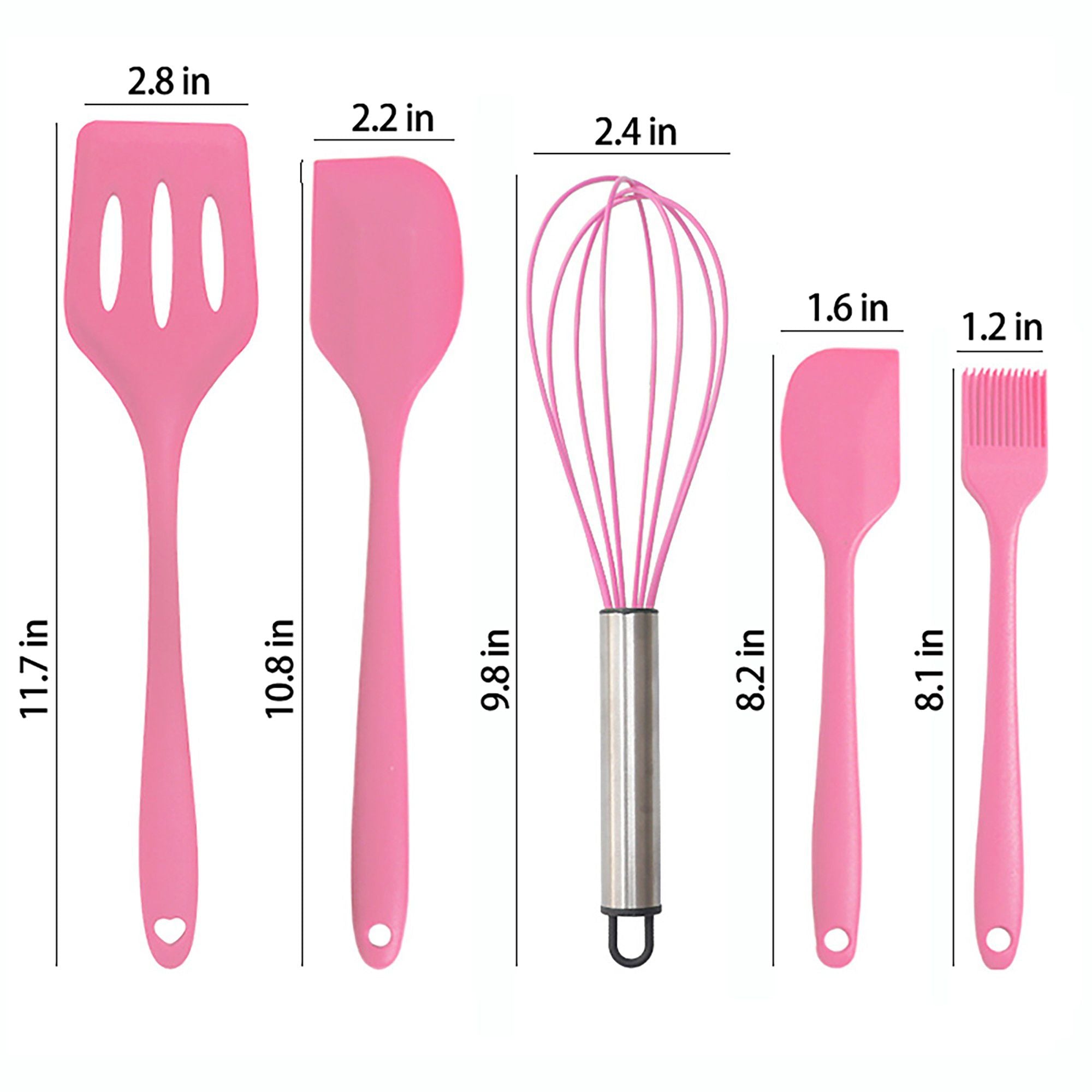 5-Piece Silicone Kitchen Utensil Set with Spatulas, Whisk and Pastry Brush