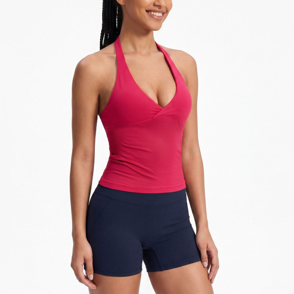 Padded Halter Wrap Front Longline Sports Bra Tank Top Workout Yoga Crop Top
