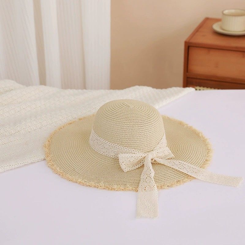 Anna-Kaci Womens Wide Brim Straw Sun Hat with Lace Tie Breathable Summer Beach Floppy Hat