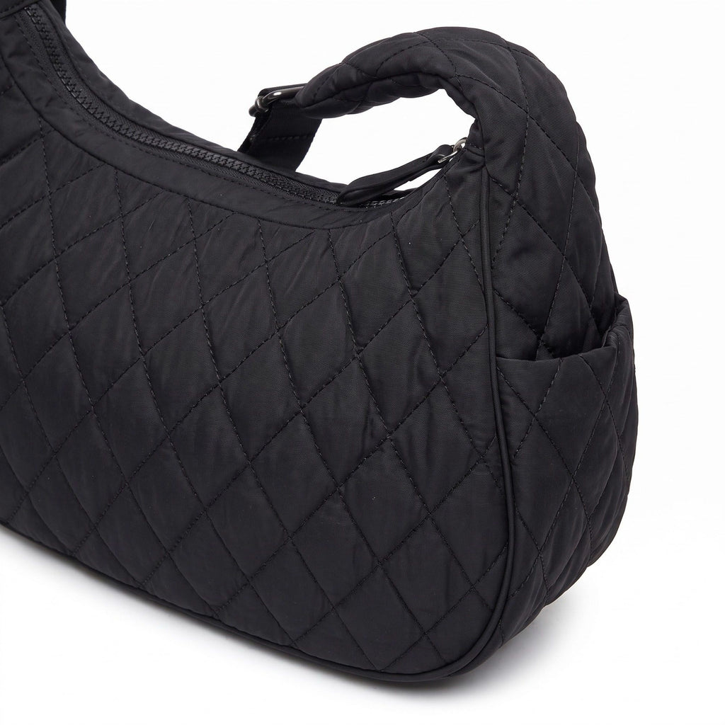 Quilted Hobo Shoulder Bag with Adjustable Strap and Side Pockets 13.5x5.5x9in