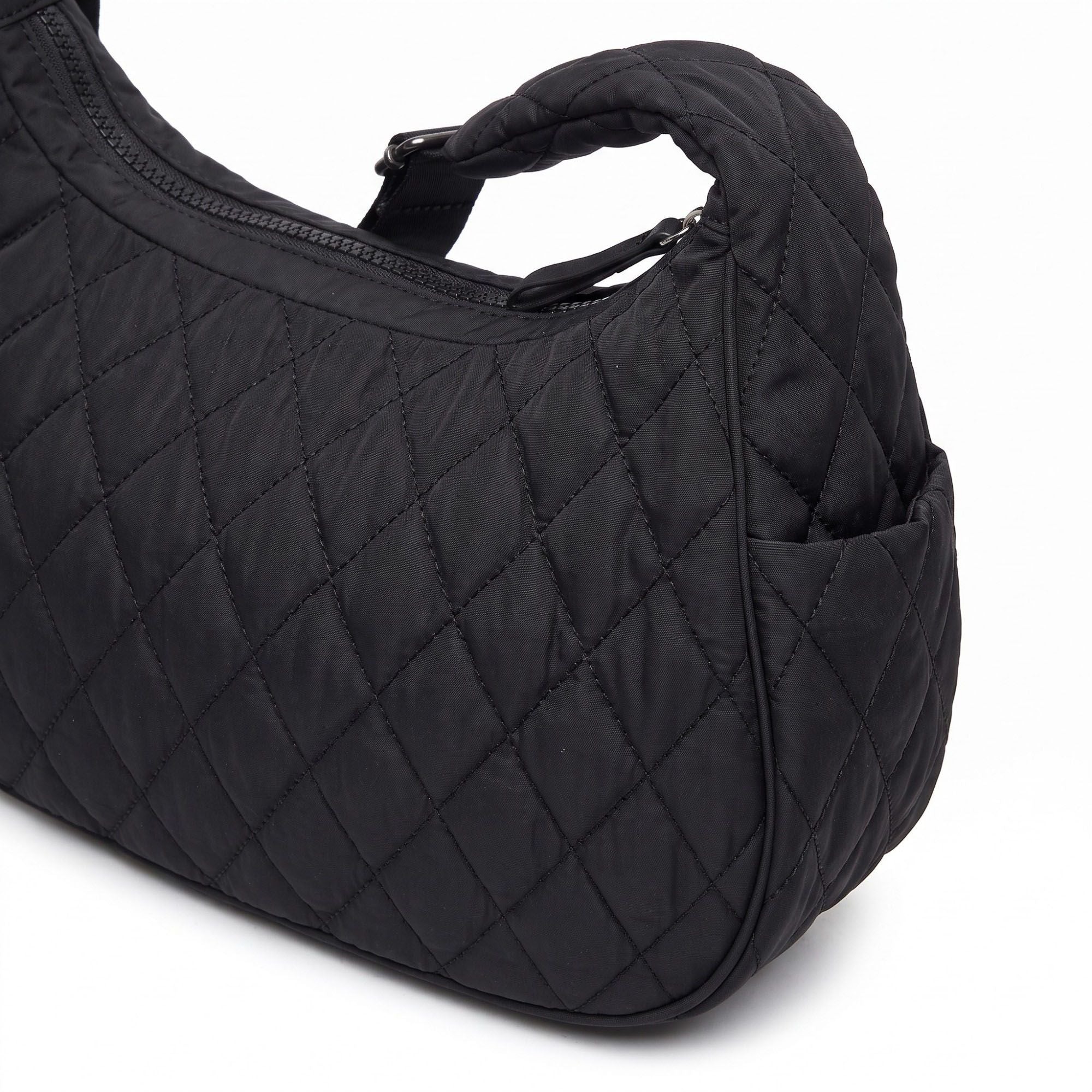 Quilted Hobo Shoulder Bag with Adjustable Strap and Side Pockets 13.5x5.5x9in