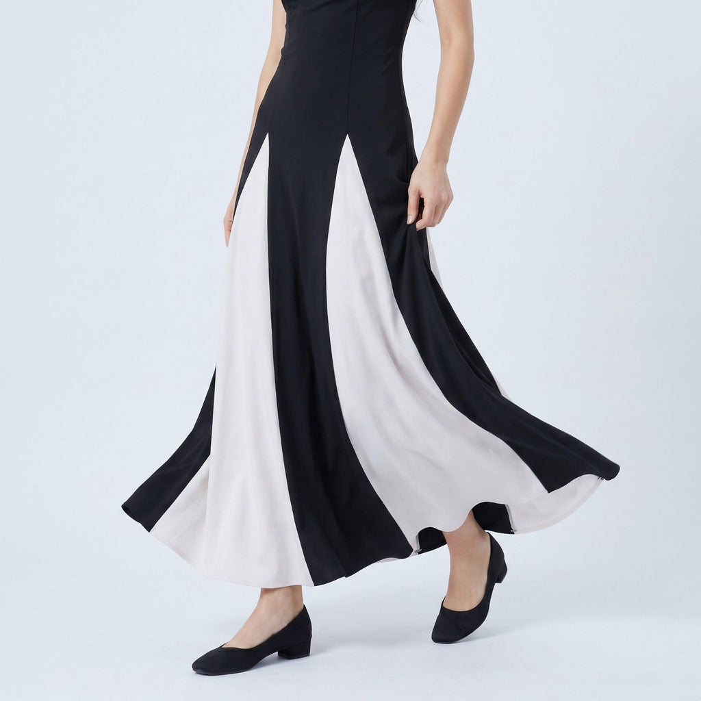 Anna-Kaci Women's Spaghetti Strap Colorblock Fit and Flare Midi Dress