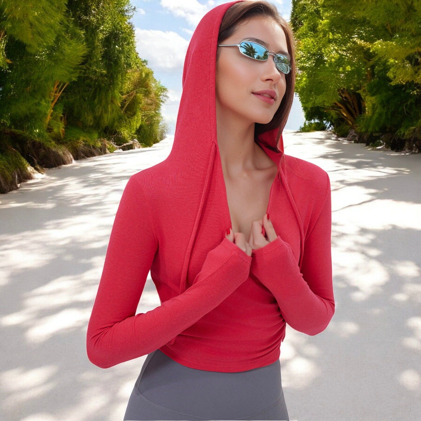 Hooded Long Sleeve Wrap-Around Activewear Top