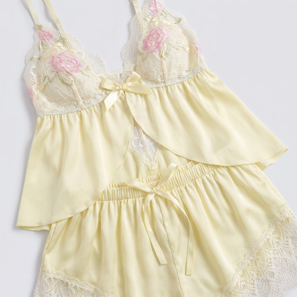 2-Piece Floral Lace Cami Top and Shorts Lingerie Set