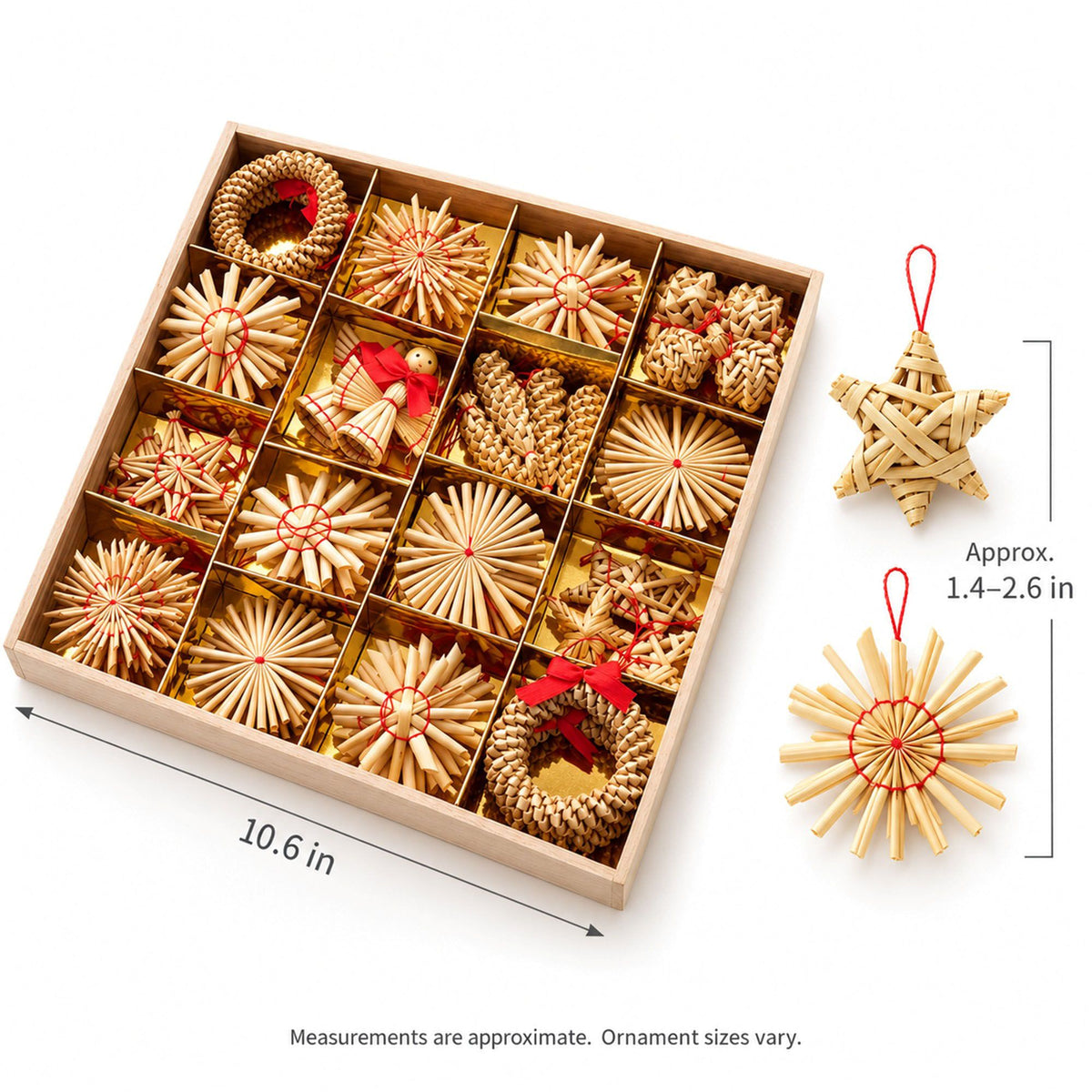 56ct Straw Christmas Tree Ornaments Assorted Holiday Decorations Gift
