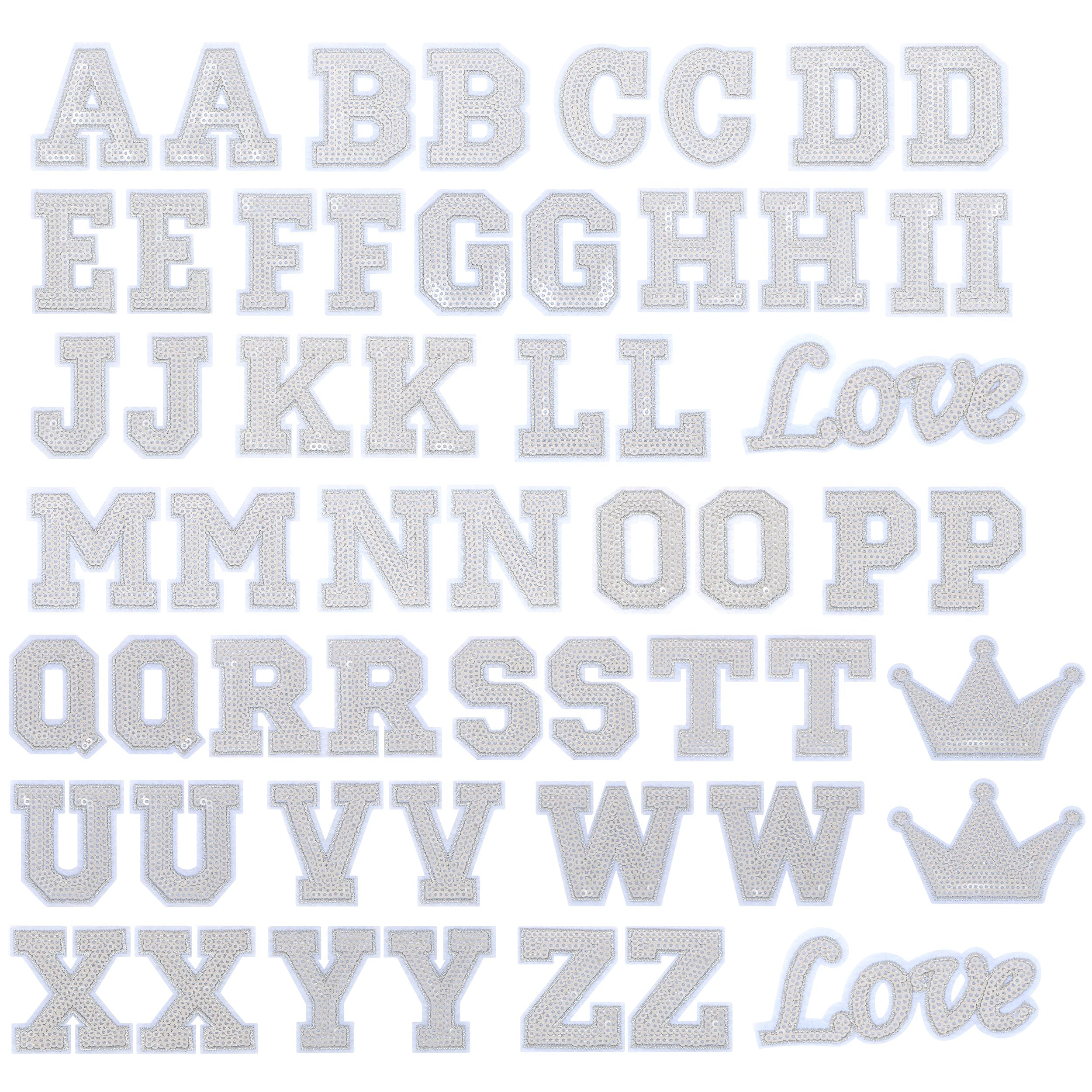 56 PCS Sequin Letter Iron On Patches A-Z Alphabet Varsity Letter Sewing Repair Preppy Glitter Hot-fix for Bag Shoes DIY Supplies
