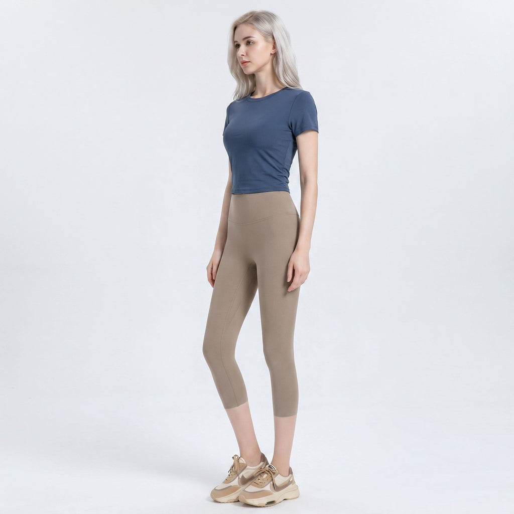 High Waist Capri Leggings with Wide Waistband Smooth Stretch Pull On Yoga Active Pants