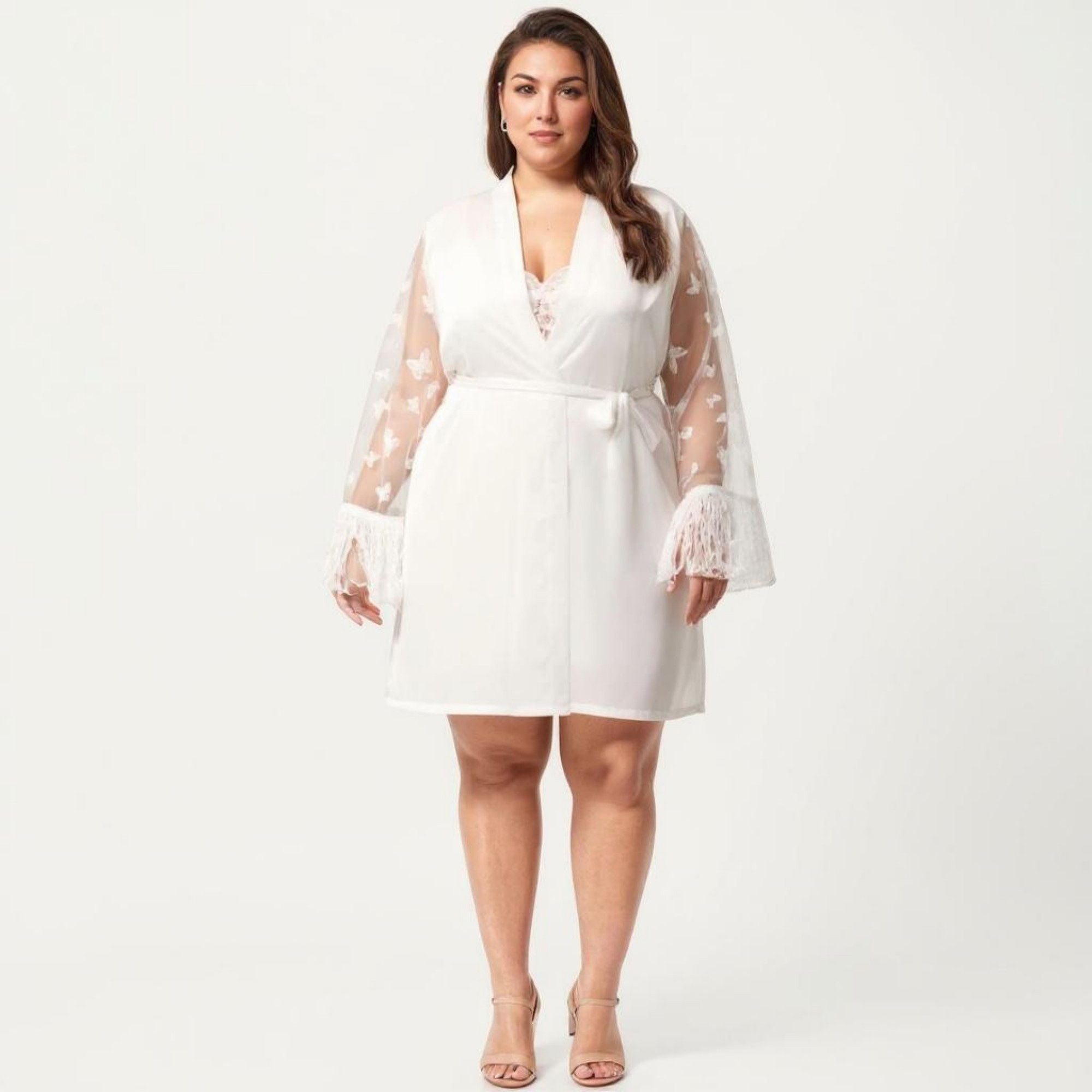 Anna-Kaci Lounge Women's Plus Size Sheer Mesh Lace Trim Robe Lightweight Long Sleeve Sleepwear