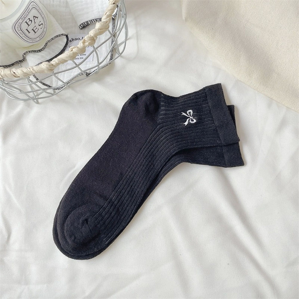 Anna-Kaci Women's Summer Ribbed Ankle Socks with Bow Embroidery