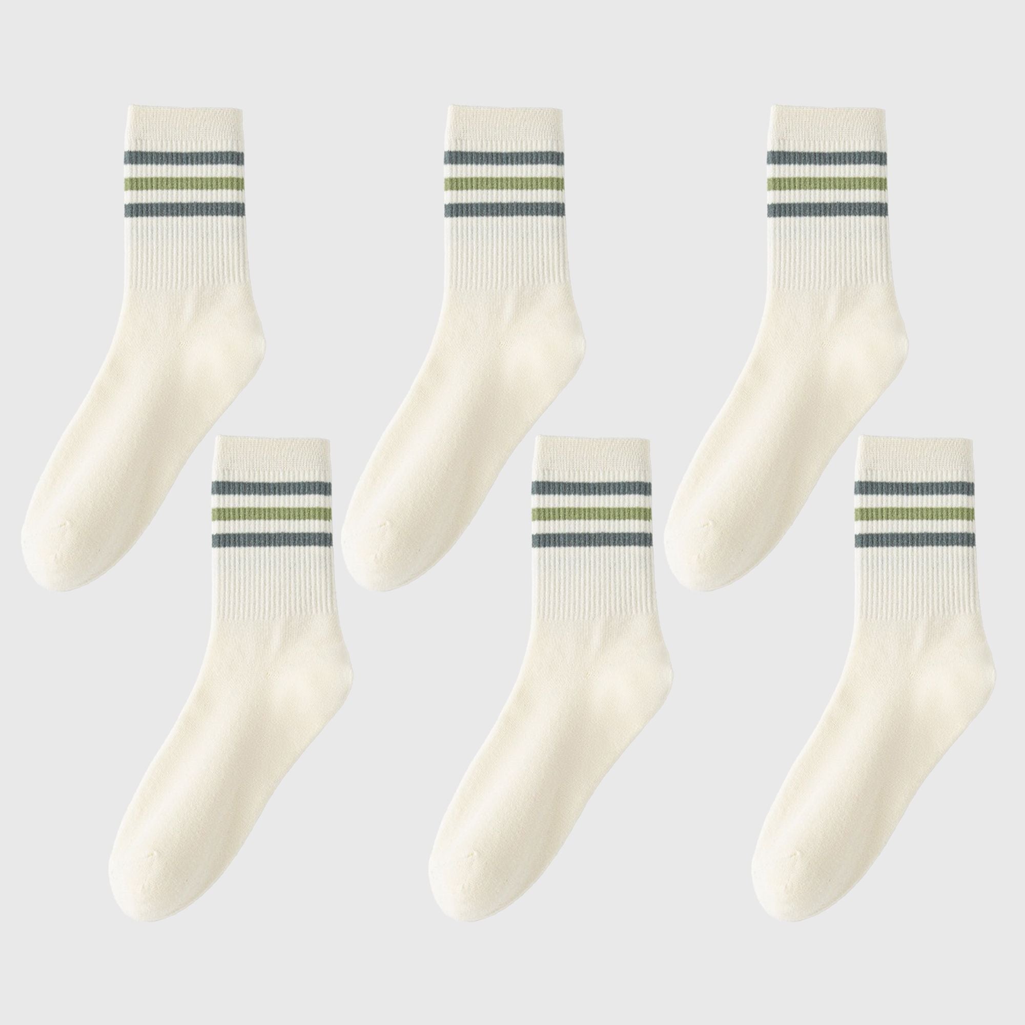 Anna-Kaci 6pk Men's Crew Socks with Striped Cuffs
