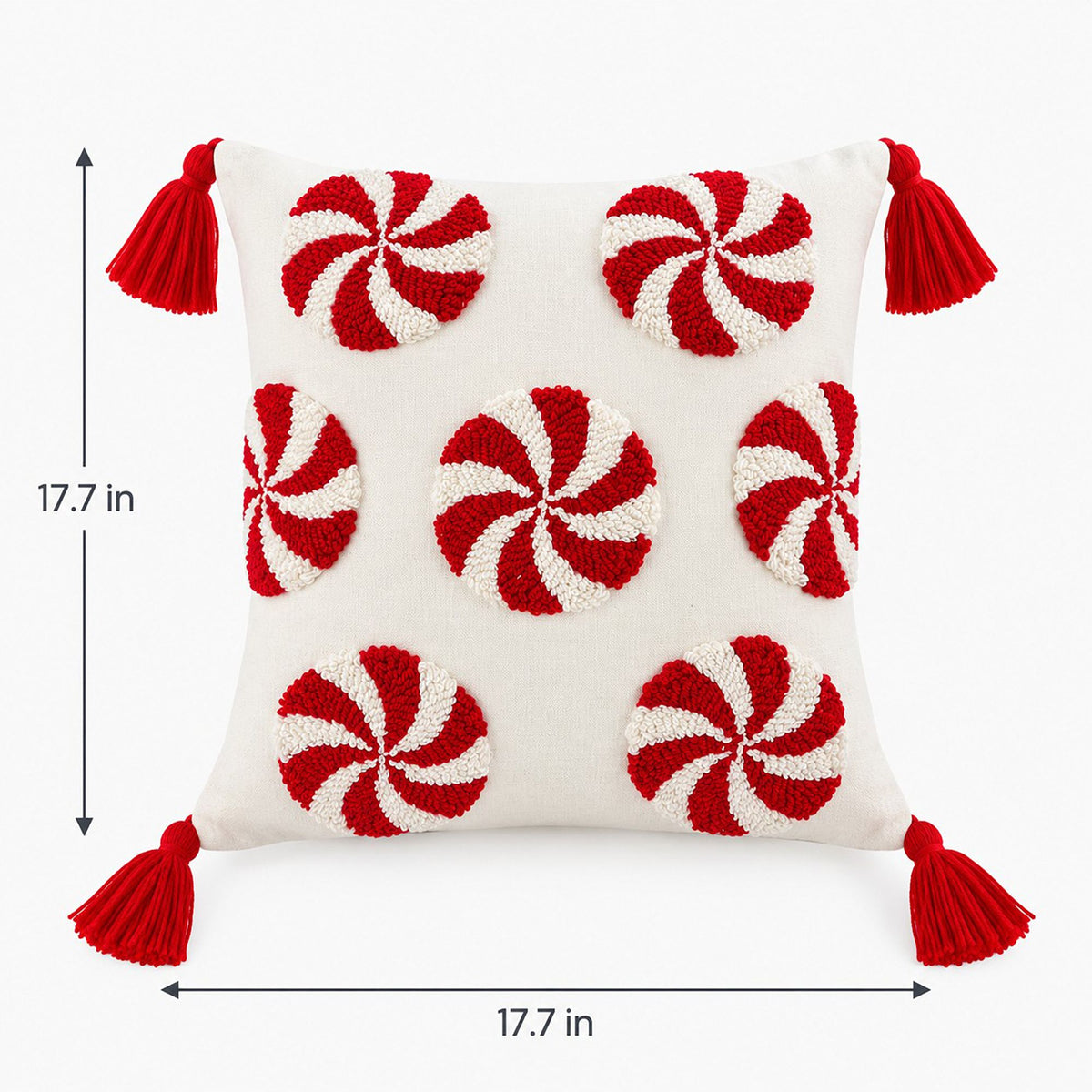 Christmas Peppermint Tufted Tassel Throw Pillow Cover