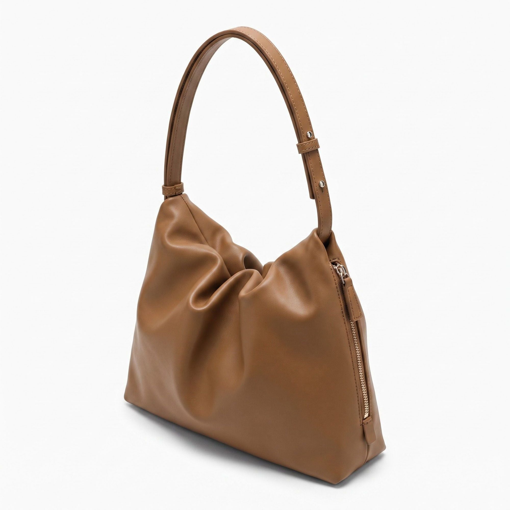 Slouchy Hobo Shoulder Bag with Adjustable Strap and Side Zipper Closure 10x8.5x2.7in