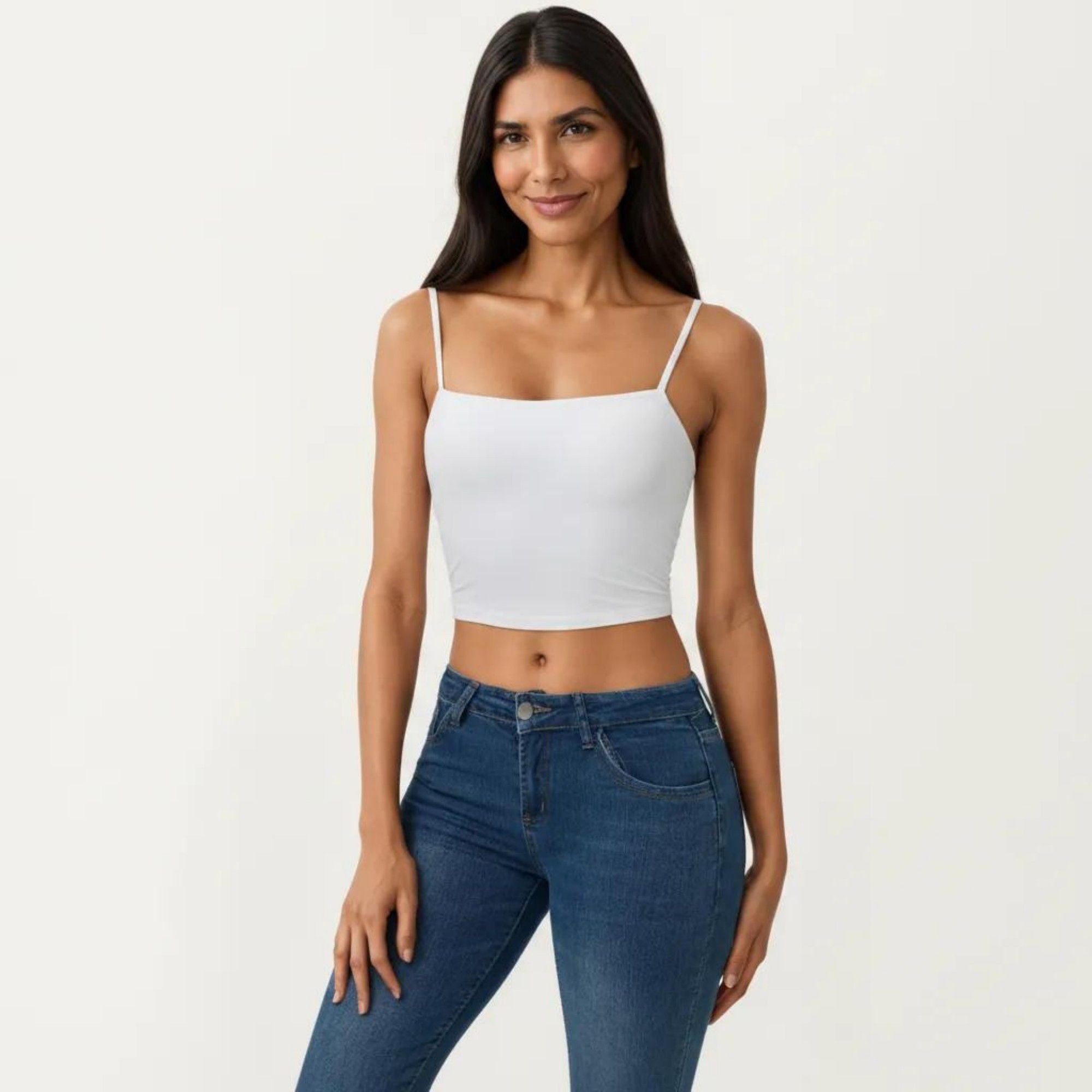 Anna-Kaci Active Women's Longline Cami Sports Bra with Adjustable Straps and Straight Neckline