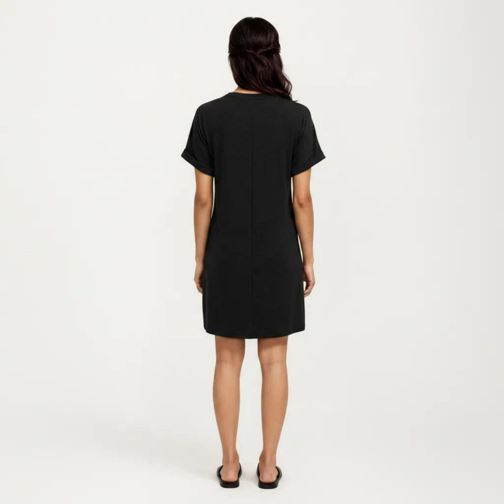 Anna-Kaci Women's Short Sleeve V Neck Shift Dress with Button Detail Relaxed Fit Casual Tunic Dress