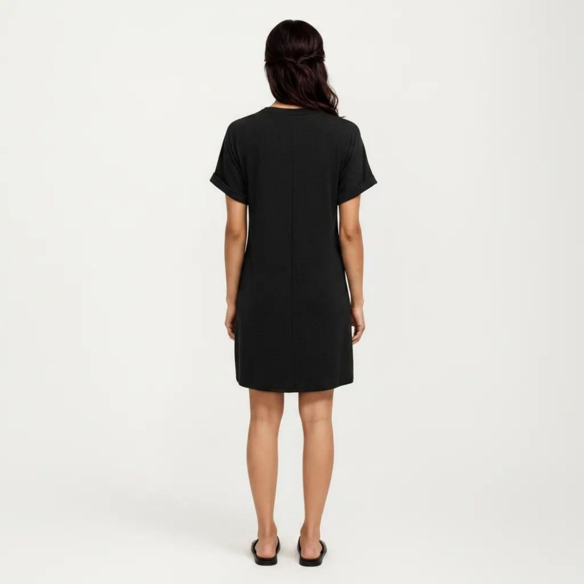 Anna-Kaci Women's Short Sleeve V Neck Shift Dress with Button Detail Relaxed Fit Casual Tunic Dress