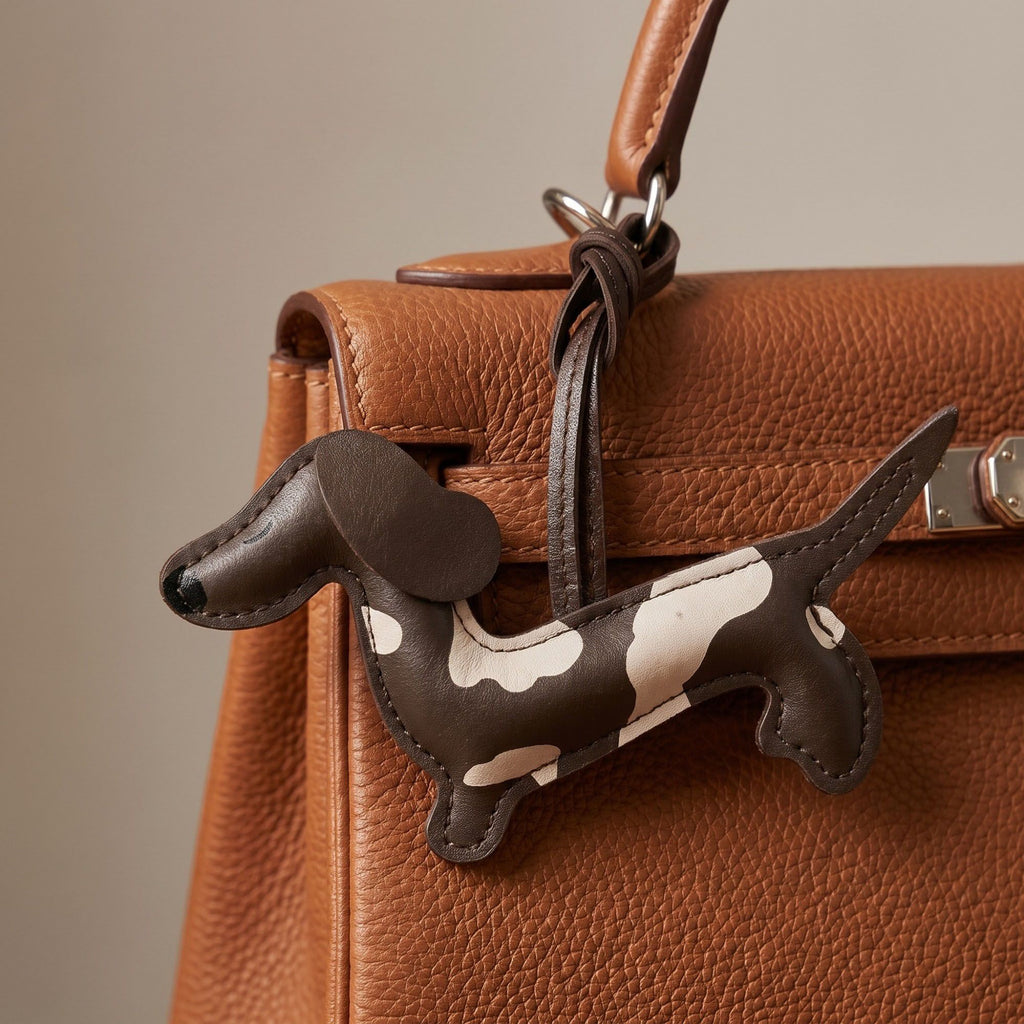 Dachshund Wiener Dog Bag Charm with Faux Leather Loop Strap