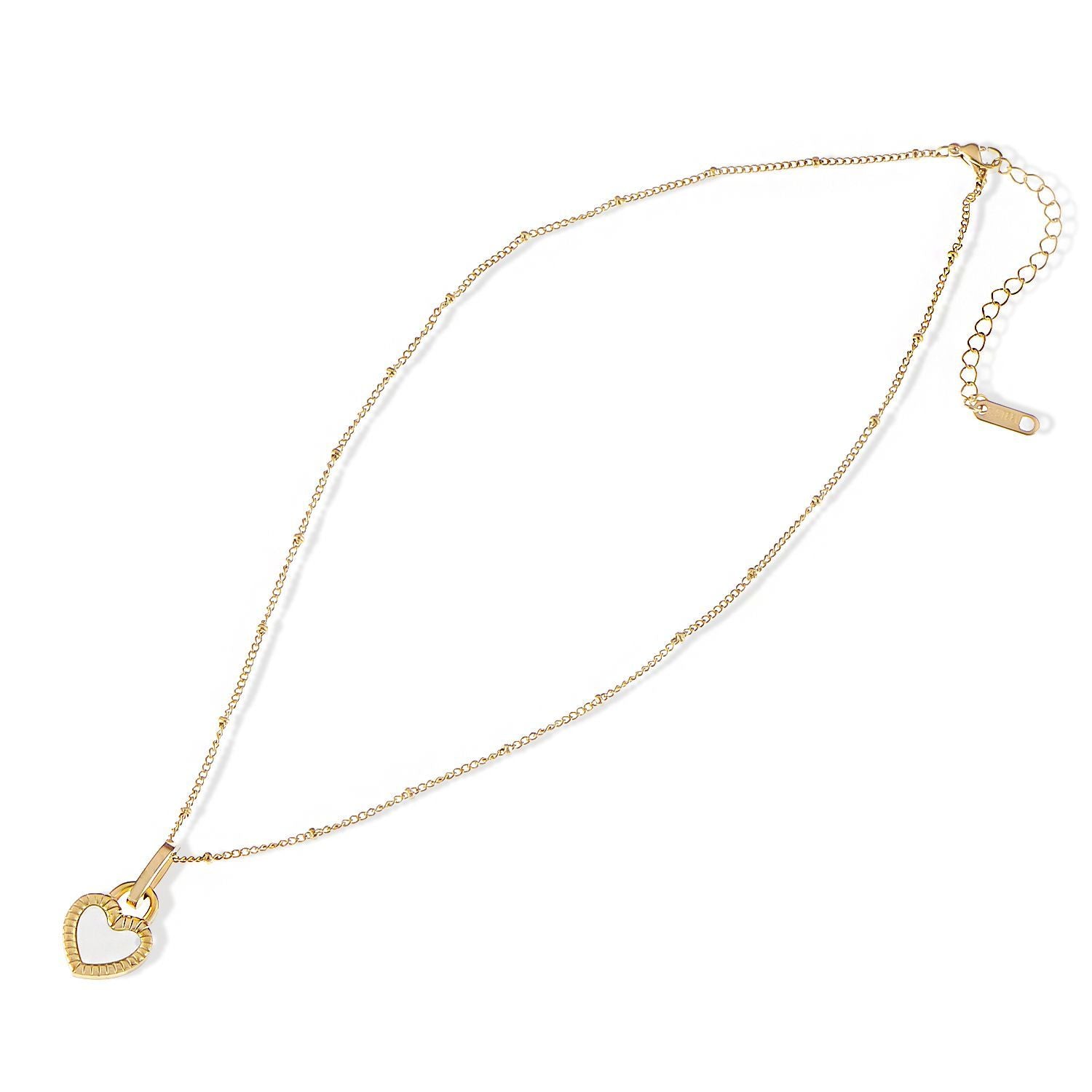 Women's Stainless Steel Fashion Necklace with 18K Gold Plated Heart Lock Pendant, Mother of Pearl Inlay, Adjustable Chain