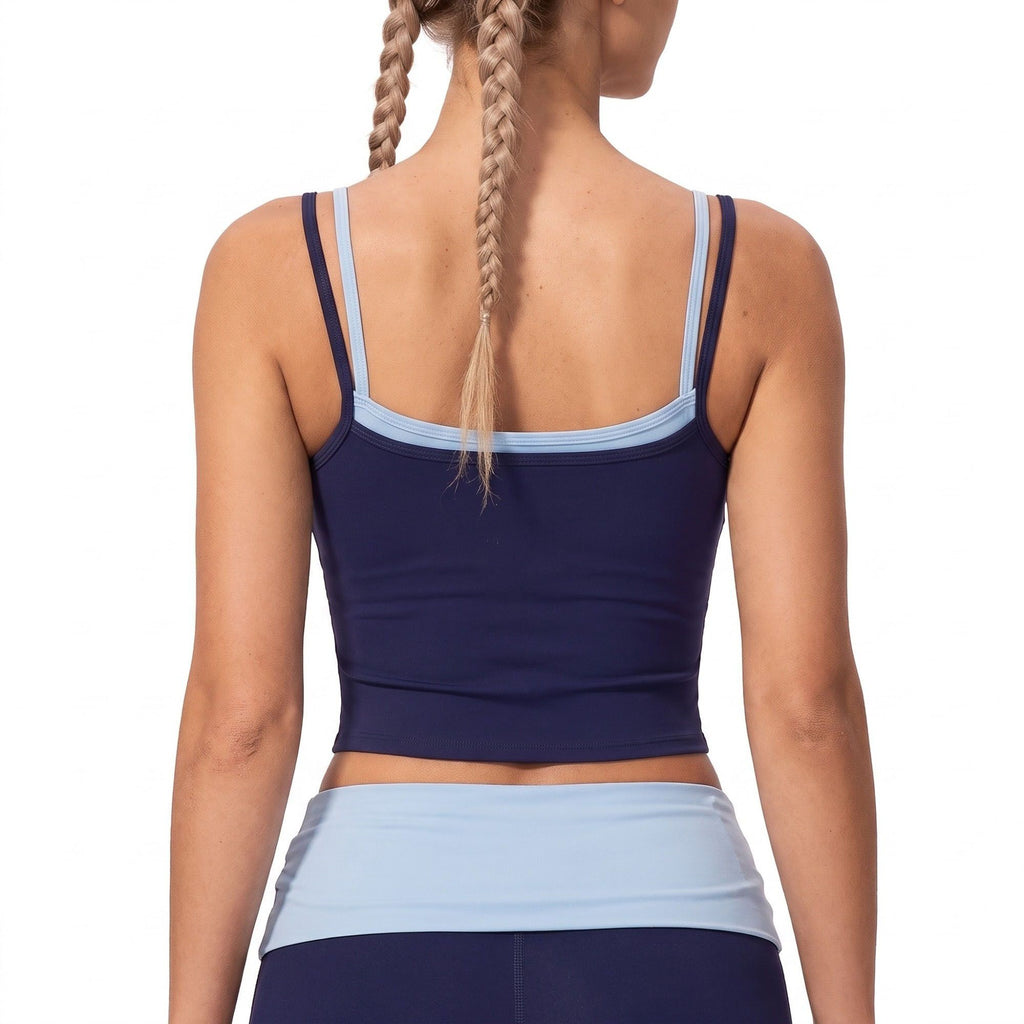 Double Strap Workout Tank Square Neck Fitted Crop Top