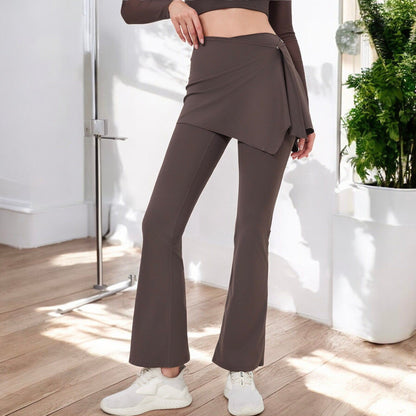 High Waist Flare Pants with Layered Skirt Overlay