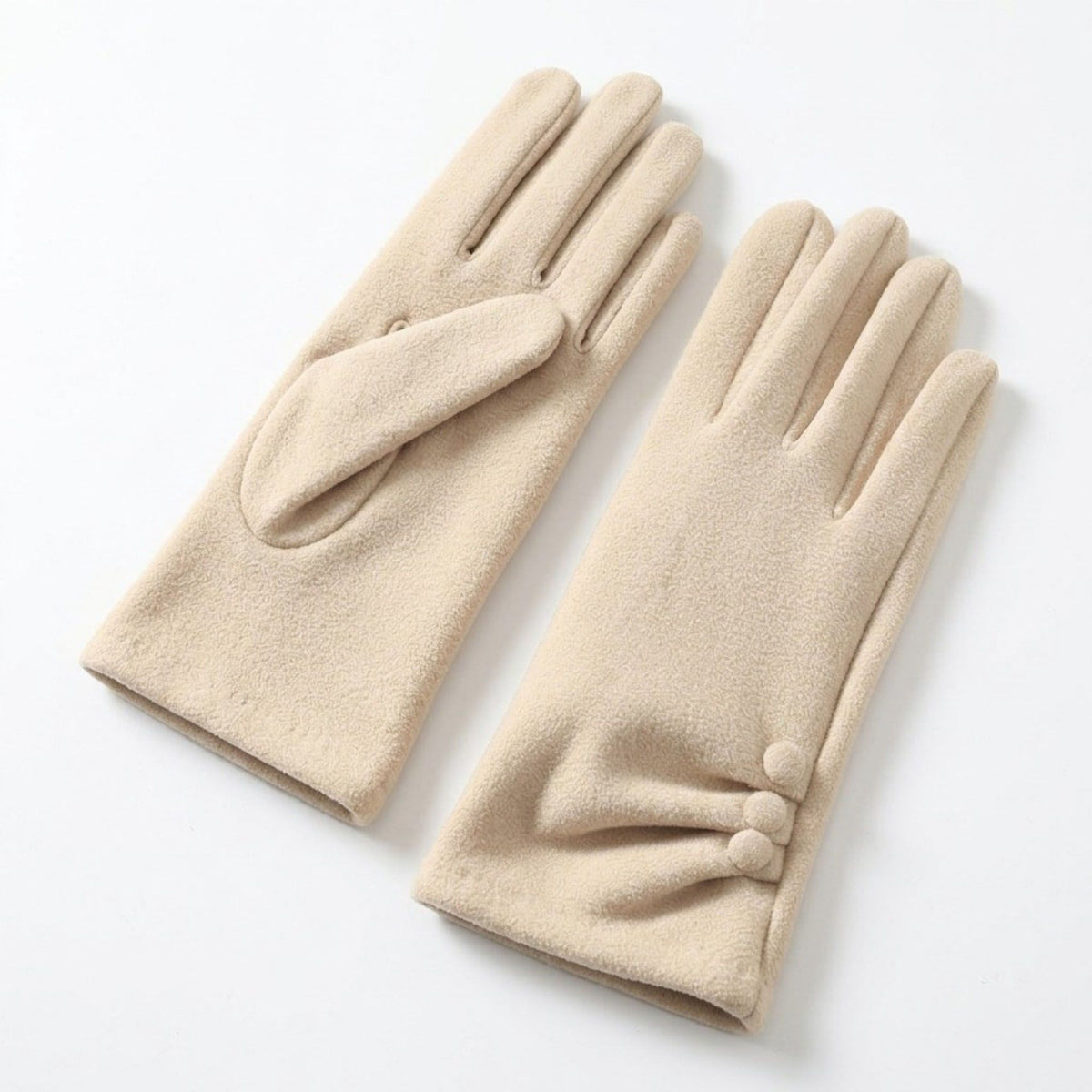 Faux Suede Winter Gloves with Pleated Wrist and Button Detail 9.4 x 3.3in