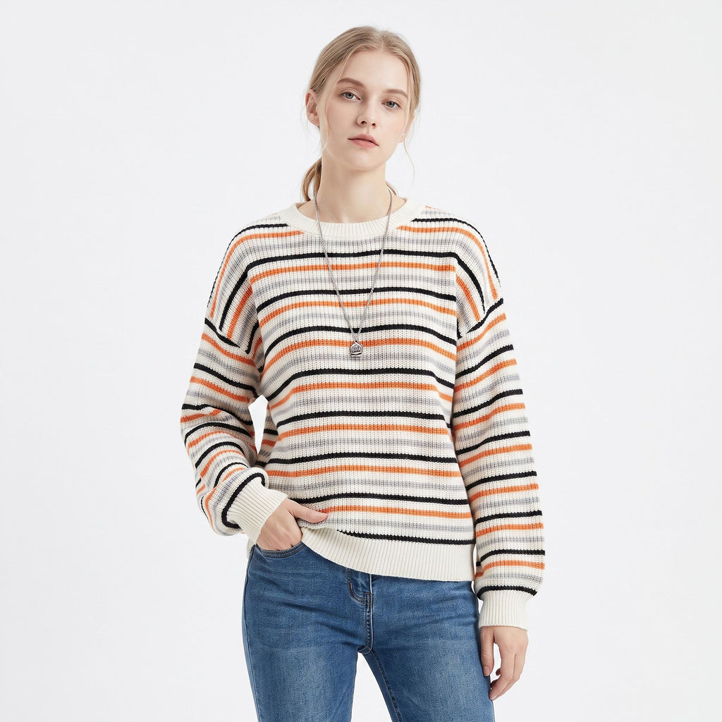 Multicolor Striped Crewneck Long Sleeve Knit Sweater