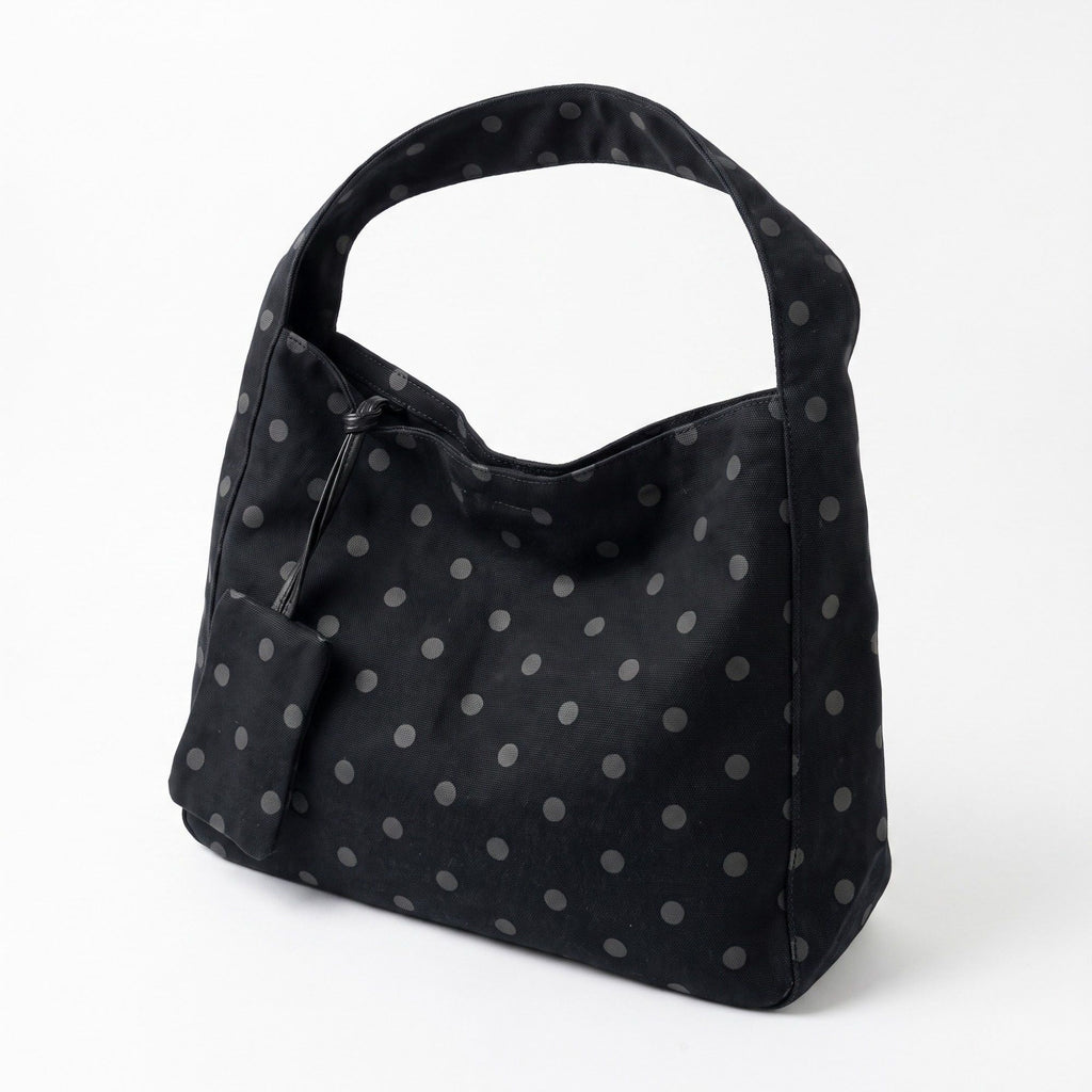 Polka Dot Hobo Tote Bag with Wide Shoulder Strap and Matching Pouch 12.5x13x5.5in