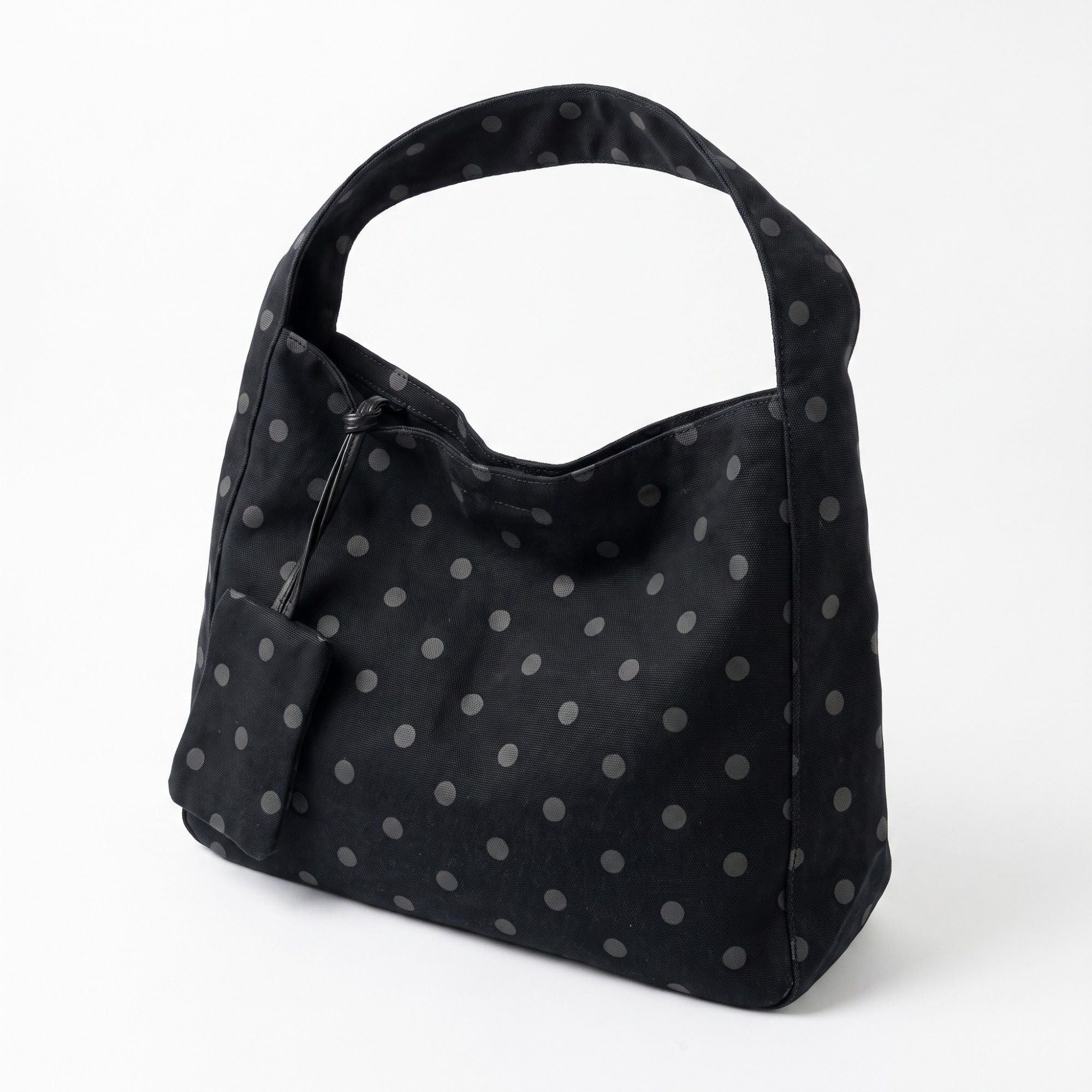 Polka Dot Hobo Tote Bag with Wide Shoulder Strap and Matching Pouch 12.5x13x5.5in