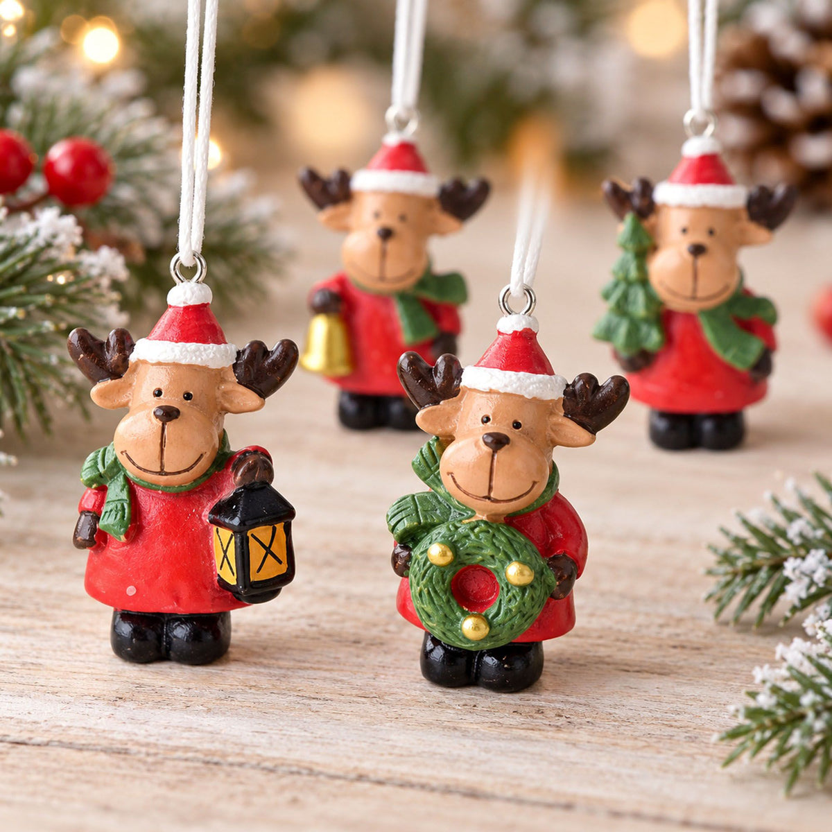 4ct Mini Resin Santa Christmas Tree Ornaments Assorted Holiday Decorations Gift