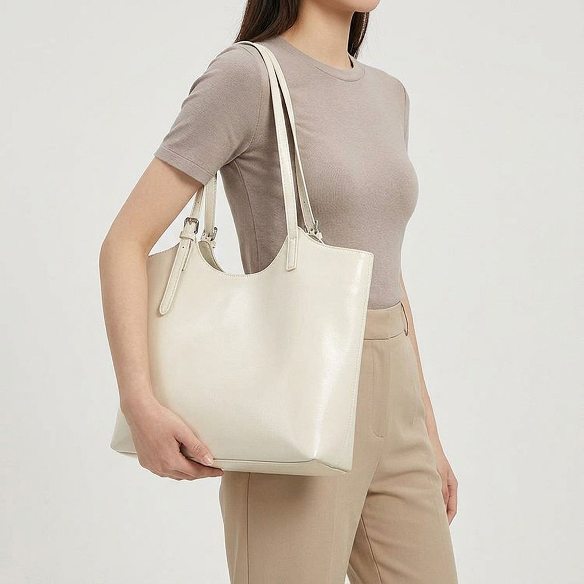 Large Faux Leather Tote Bag with Adjustable Double Shoulder Straps