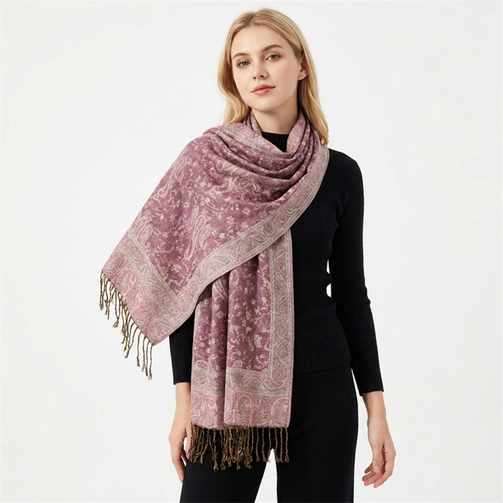 Paisley Pashmina Scarf with Fringe Trim 75*27.5 Inches