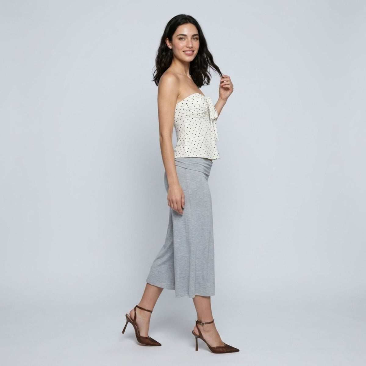 Foldover Waistband Cropped Wide-Leg Trousers