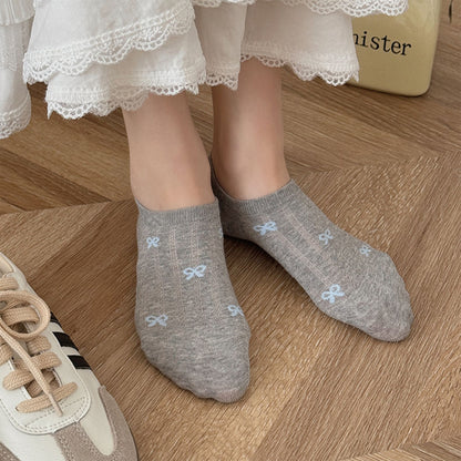 Anna-Kaci 5 Pairs Women's Bow Pattern Low Cut No Show Socks Breathable Mesh Knit Anti-Slip Design Multiple Color Options