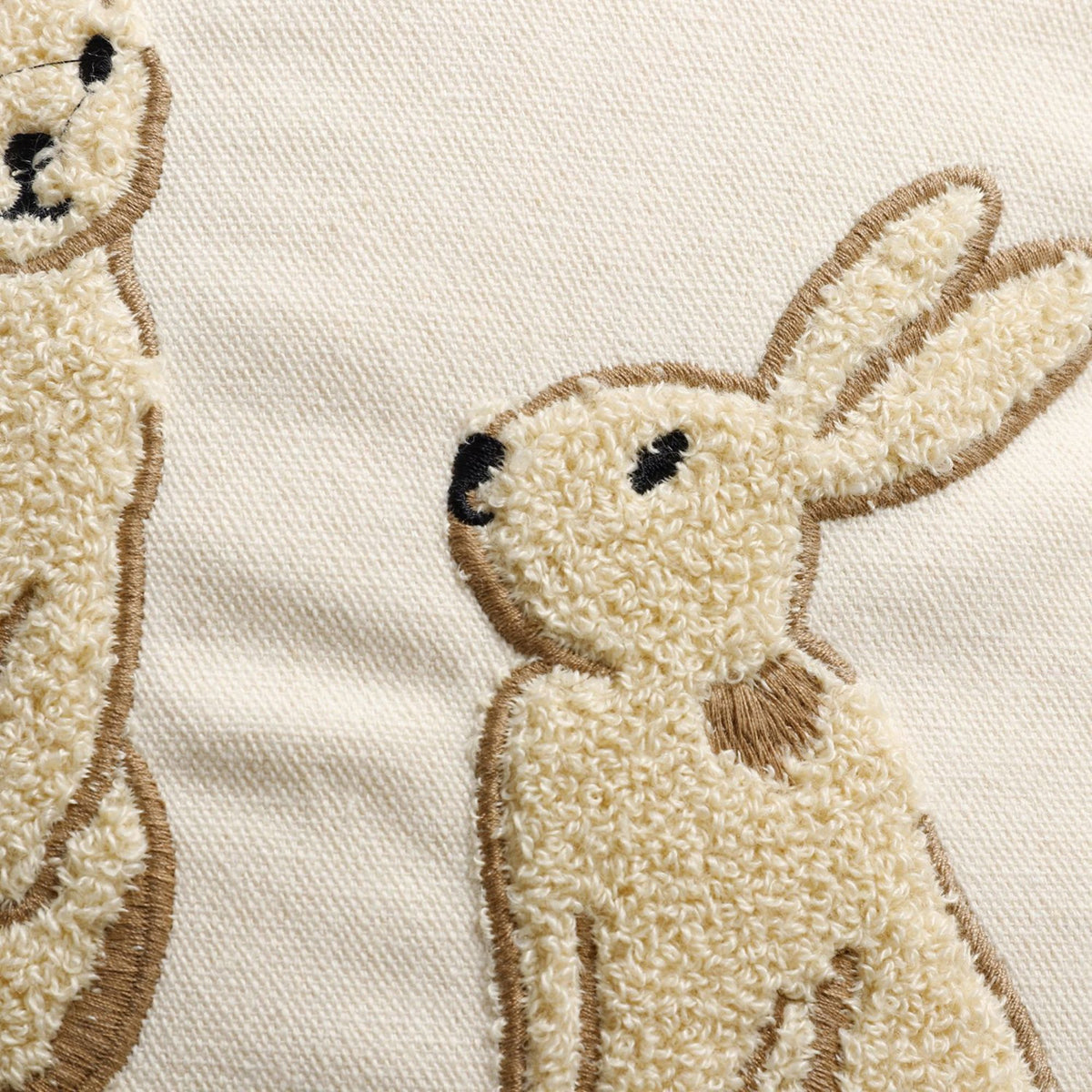 Rabbit Embroidered Throw Pillow Cover Textured Bunny Square Decorative Cushion Cover