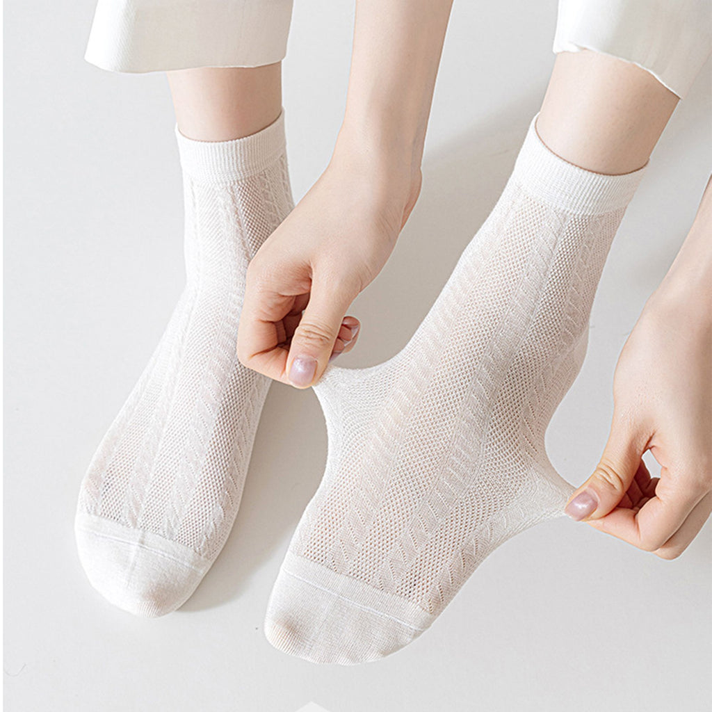 Anna-Kaci Womens Lightweight Breathable Crew Socks 4-Pack Delicate Knit Pattern Soft Stretch Comfort Fit