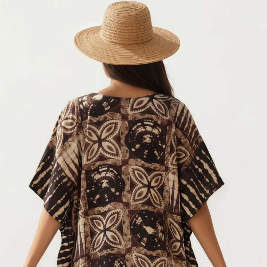Anna-Kaci Women's Geometric Print Maxi Caftan Dress with V-Neckline Relaxed Fit and Draped Silhouette