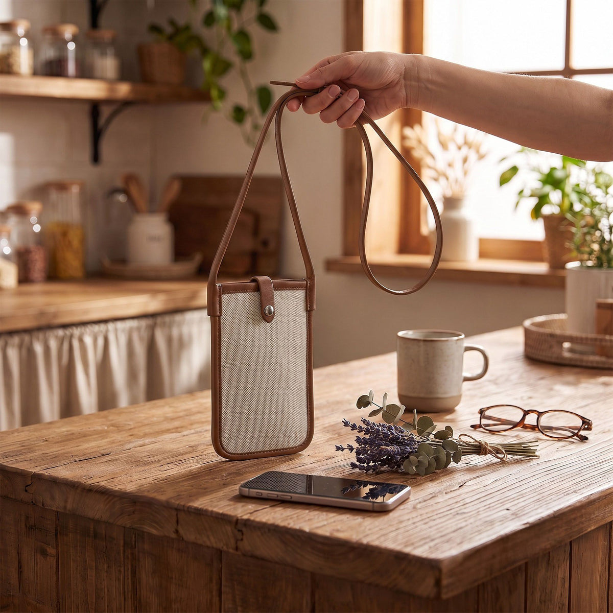 Mini Crossbody Phone Bag with Adjustable Strap and Snap Closure