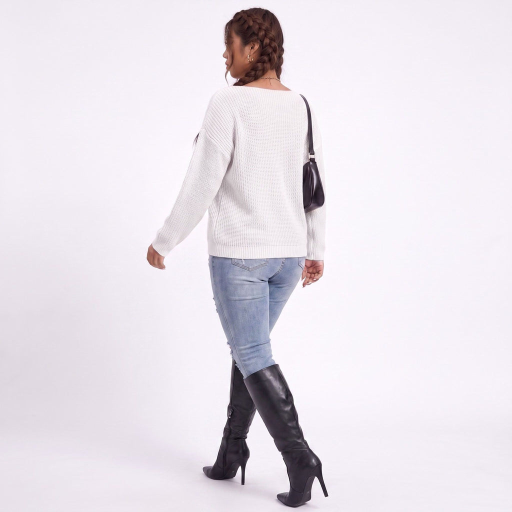 Plus Size Scoop Neck Relaxed Fit Knit Sweater