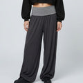 Contrast Foldover Waistband Full-Length Wide-Leg Trousers