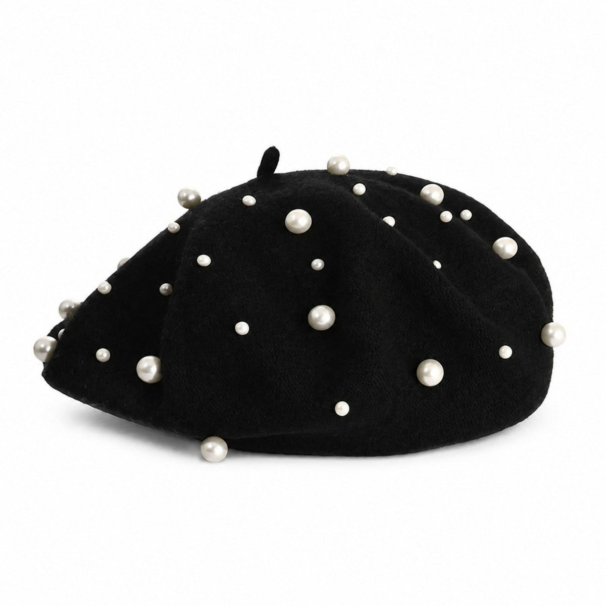 Pearl-Embellished Wool Knit Beret