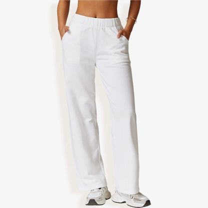 Elastic Waist Wide Leg Sweatpants with Pockets for Lounge and Casual Wear