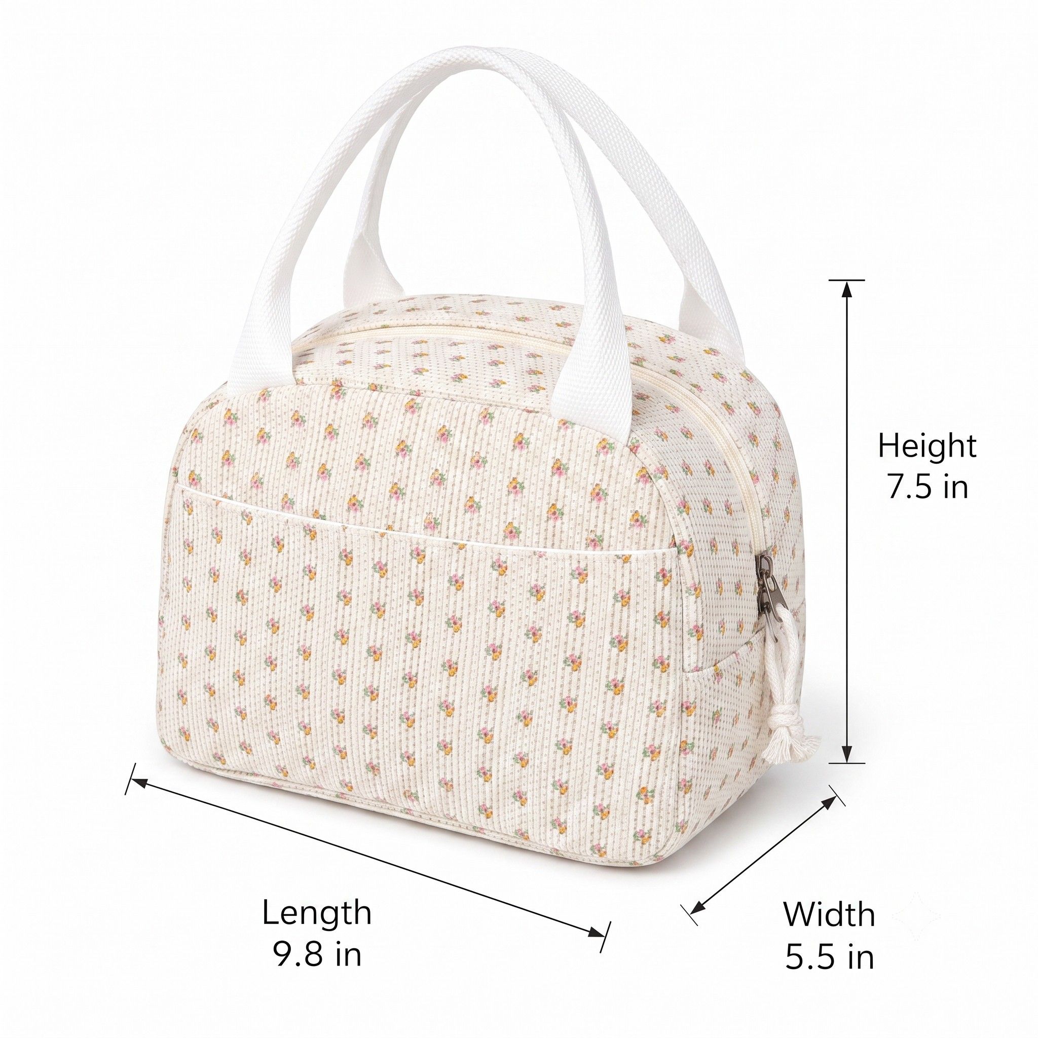 Printed Insulated Lunch Tote Bag with Double Handles and Zip Closure