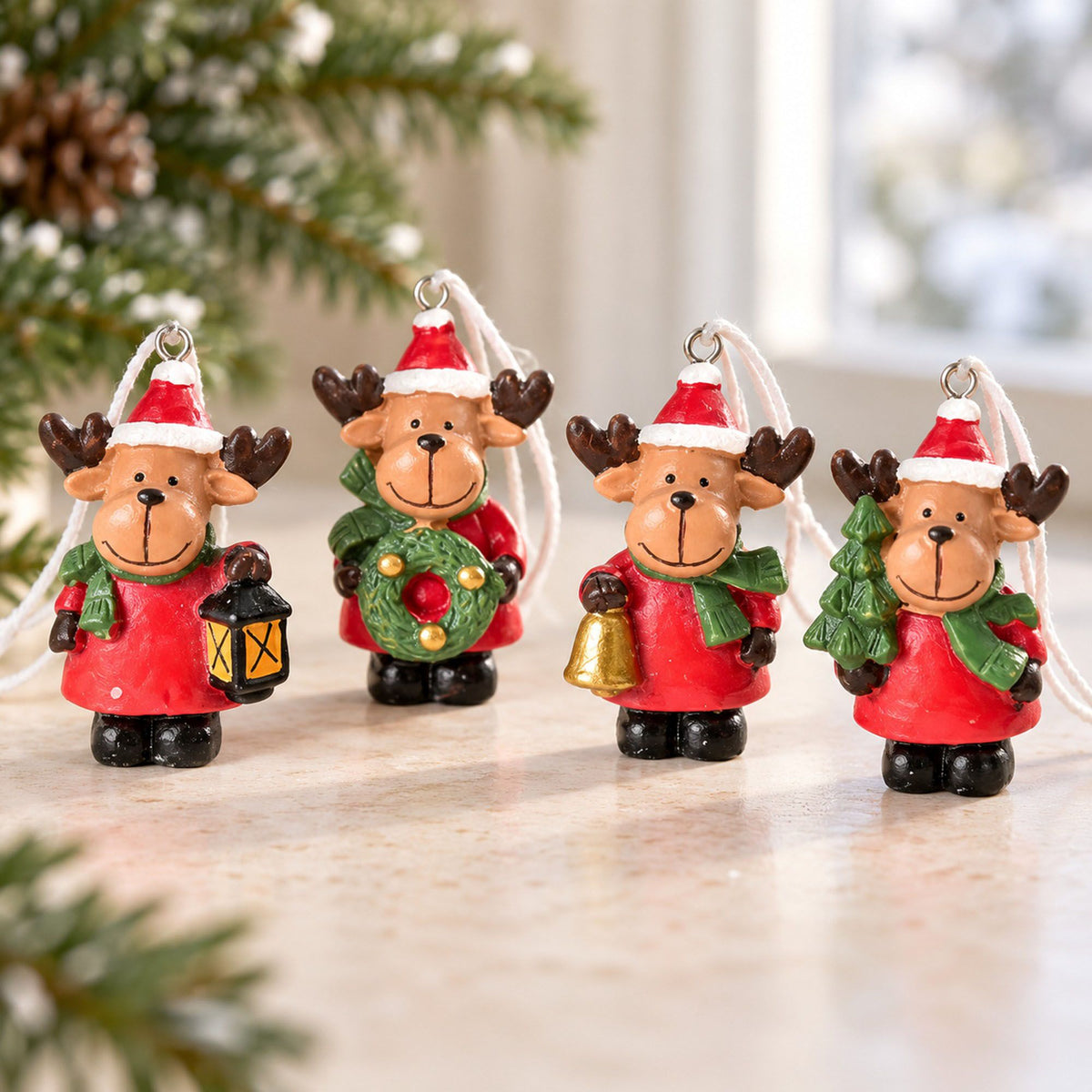 4ct Mini Resin Santa Christmas Tree Ornaments Assorted Holiday Decorations Gift