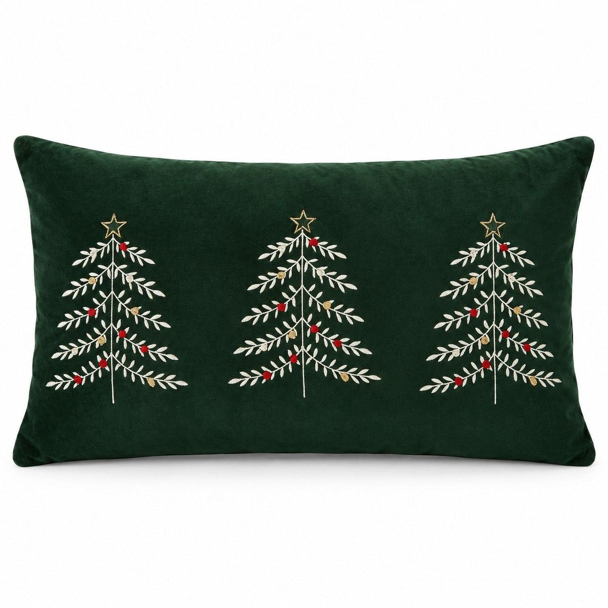 Christmas Tree Embroidered Plush Lumbar Throw Pillow Cover 12 x 20 Inch 1 Pack
