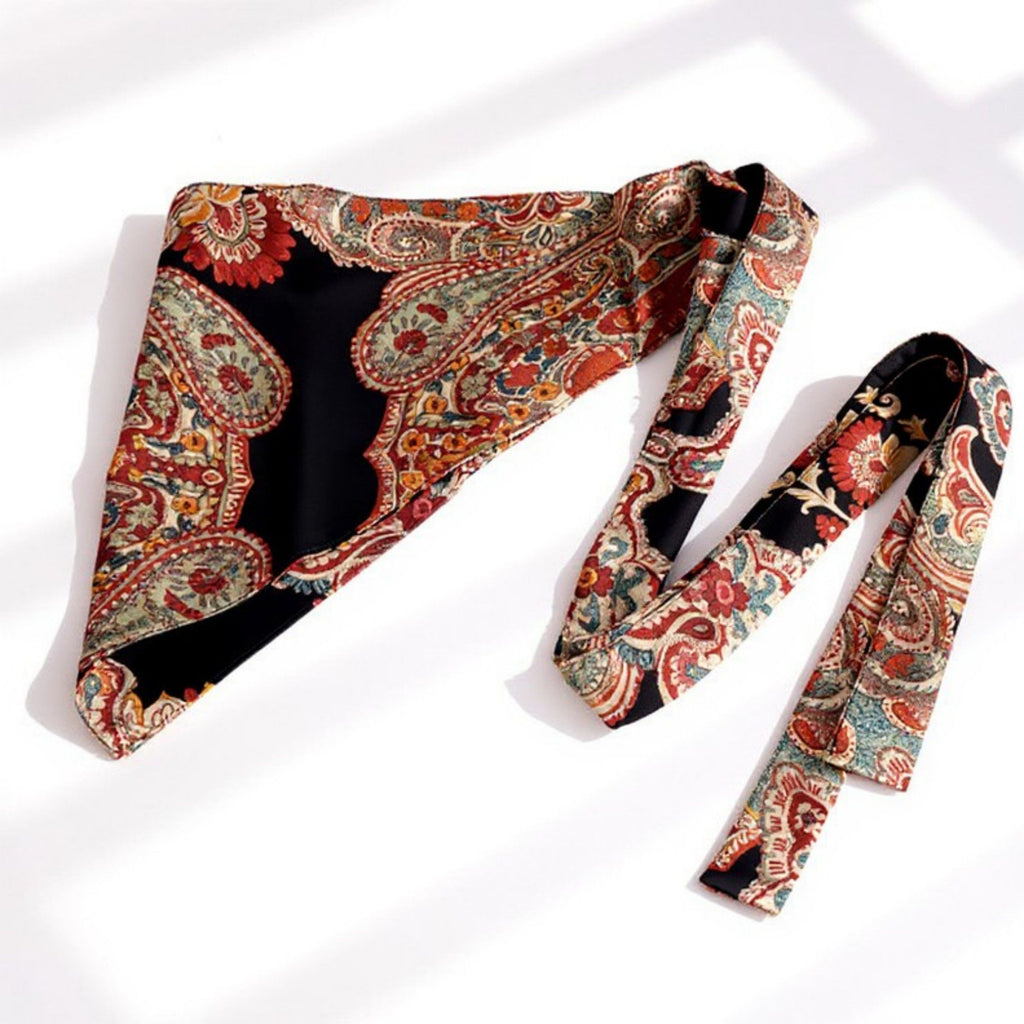 Anna-Kaci Women's Paisley Print Tie Waist Scarf Belt with Asymmetrical Draped Hem and Boho Wrap Design 94.5